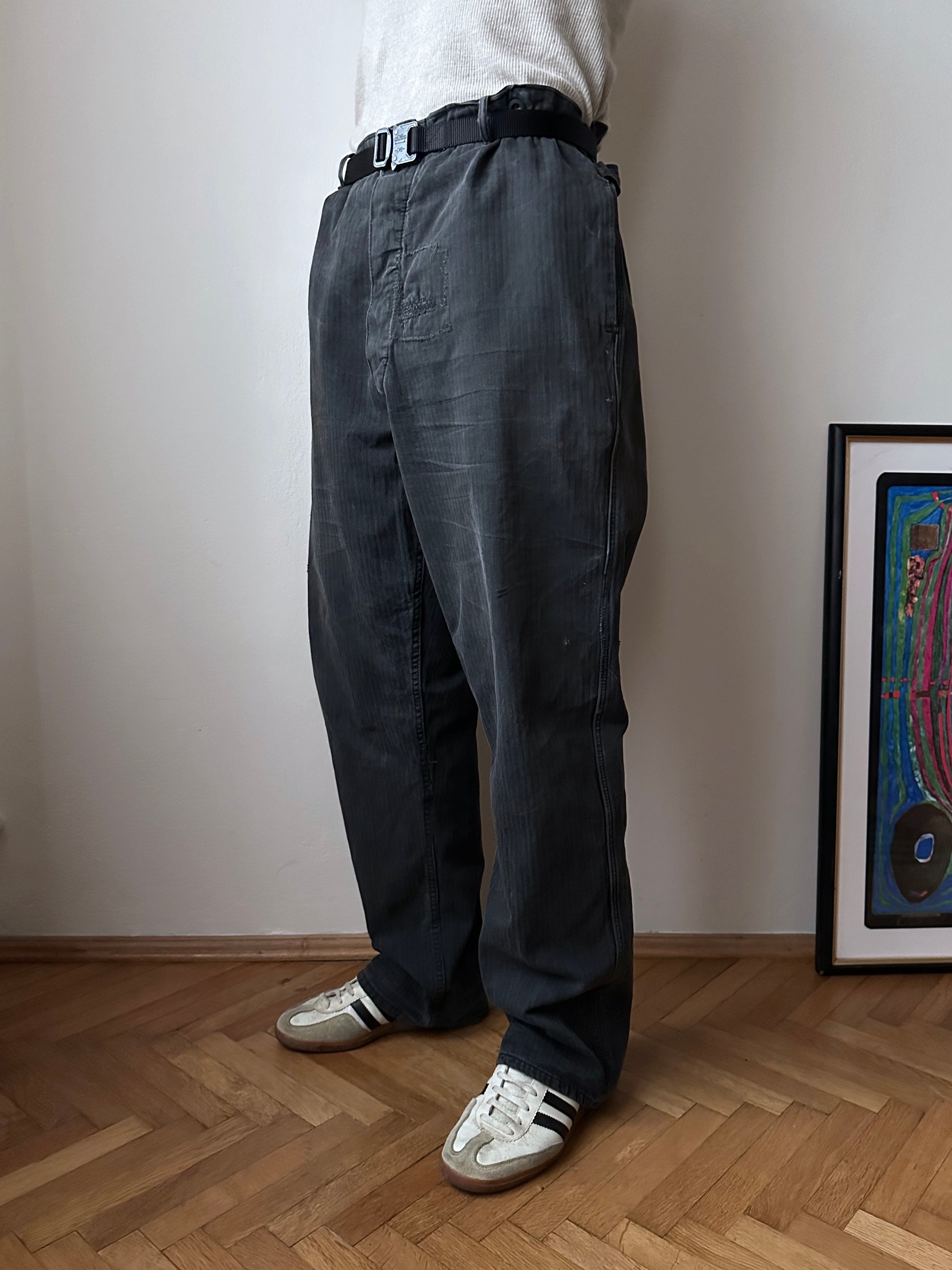 Black 黒 1980's East German work trousers 東ドイツ ワークパンツ 80年代 ヘリンボーン Vintage ヴィンテージ Toto Praha Antique shop Vintage clothing store Prague 古着屋 アンティークショップ ユーロ古着 ヨーロッパ古着 古着卸