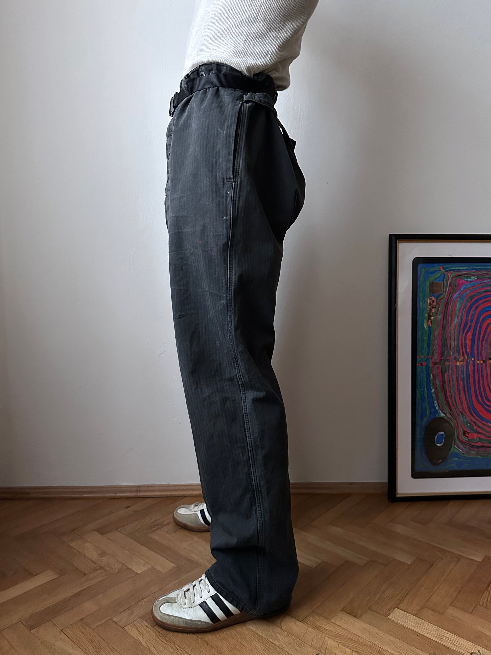 Black 黒 1980's East German work trousers 東ドイツ ワークパンツ 80年代 ヘリンボーン Vintage ヴィンテージ Toto Praha Antique shop Vintage clothing store Prague 古着屋 アンティークショップ ユーロ古着 ヨーロッパ古着 古着卸