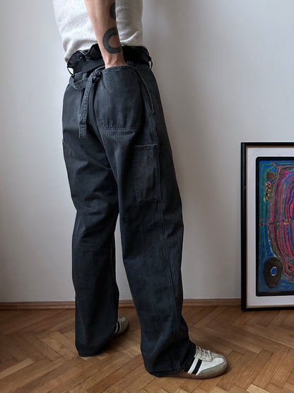 Black 黒 1980's East German work trousers 東ドイツ ワークパンツ 80年代 ヘリンボーン Vintage ヴィンテージ Toto Praha Antique shop Vintage clothing store Prague 古着屋 アンティークショップ ユーロ古着 ヨーロッパ古着 古着卸