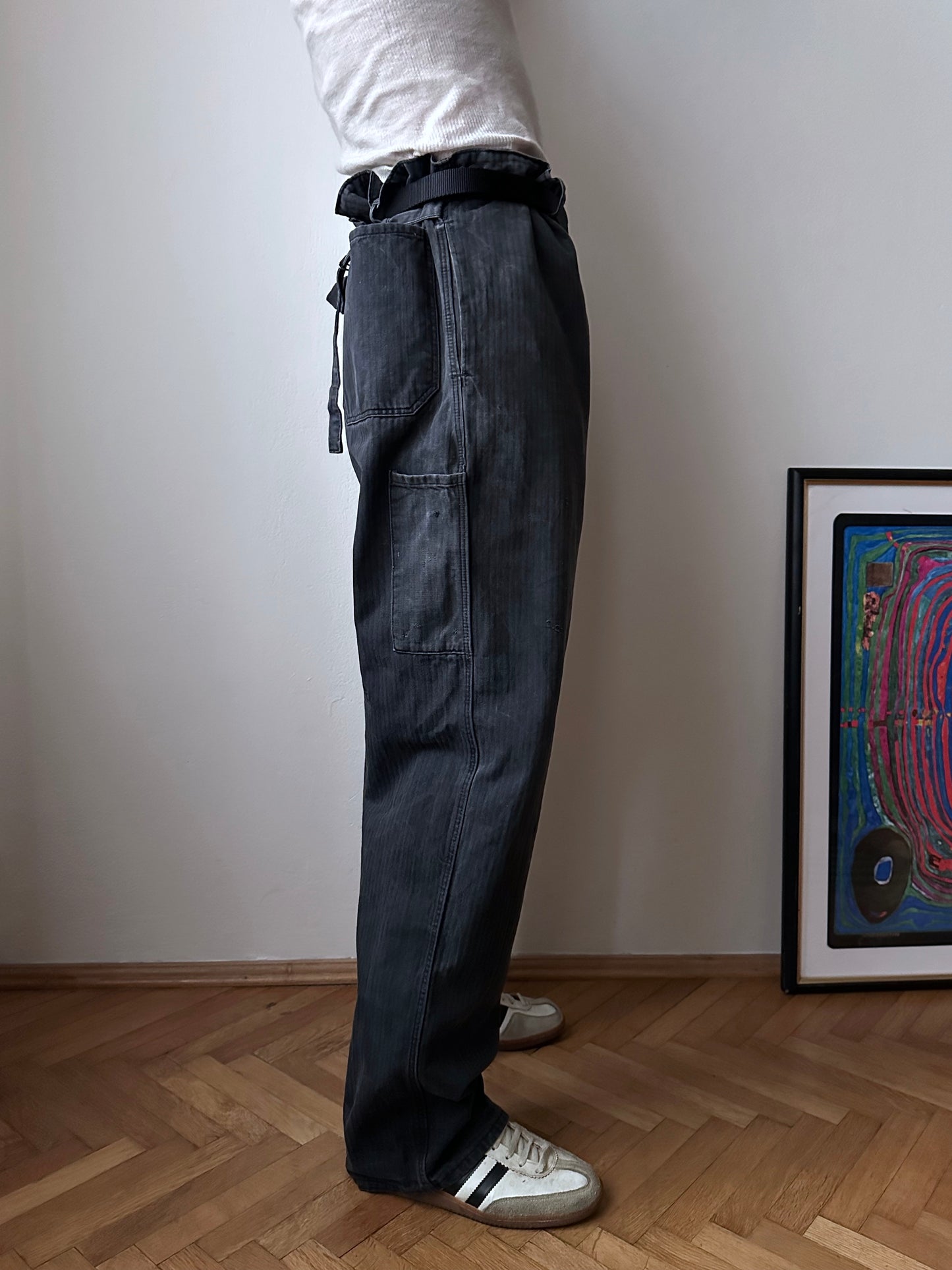 Black 黒 1980's East German work trousers 東ドイツ ワークパンツ 80年代 ヘリンボーン Vintage ヴィンテージ Toto Praha Antique shop Vintage clothing store Prague 古着屋 アンティークショップ ユーロ古着 ヨーロッパ古着 古着卸