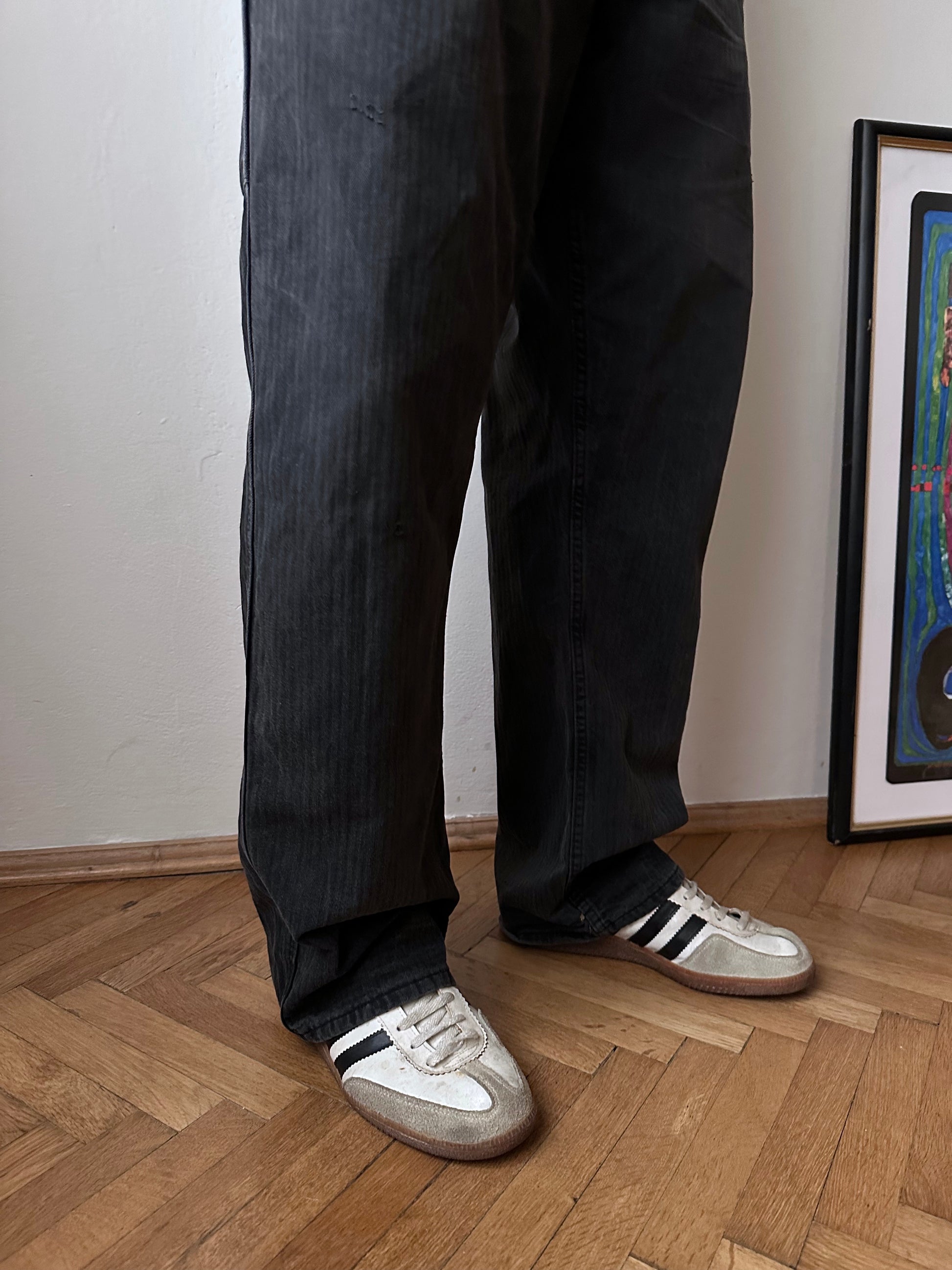 Black 黒 1980's East German work trousers 東ドイツ ワークパンツ 80年代 ヘリンボーン Vintage ヴィンテージ Toto Praha Antique shop Vintage clothing store Prague 古着屋 アンティークショップ ユーロ古着 ヨーロッパ古着 古着卸