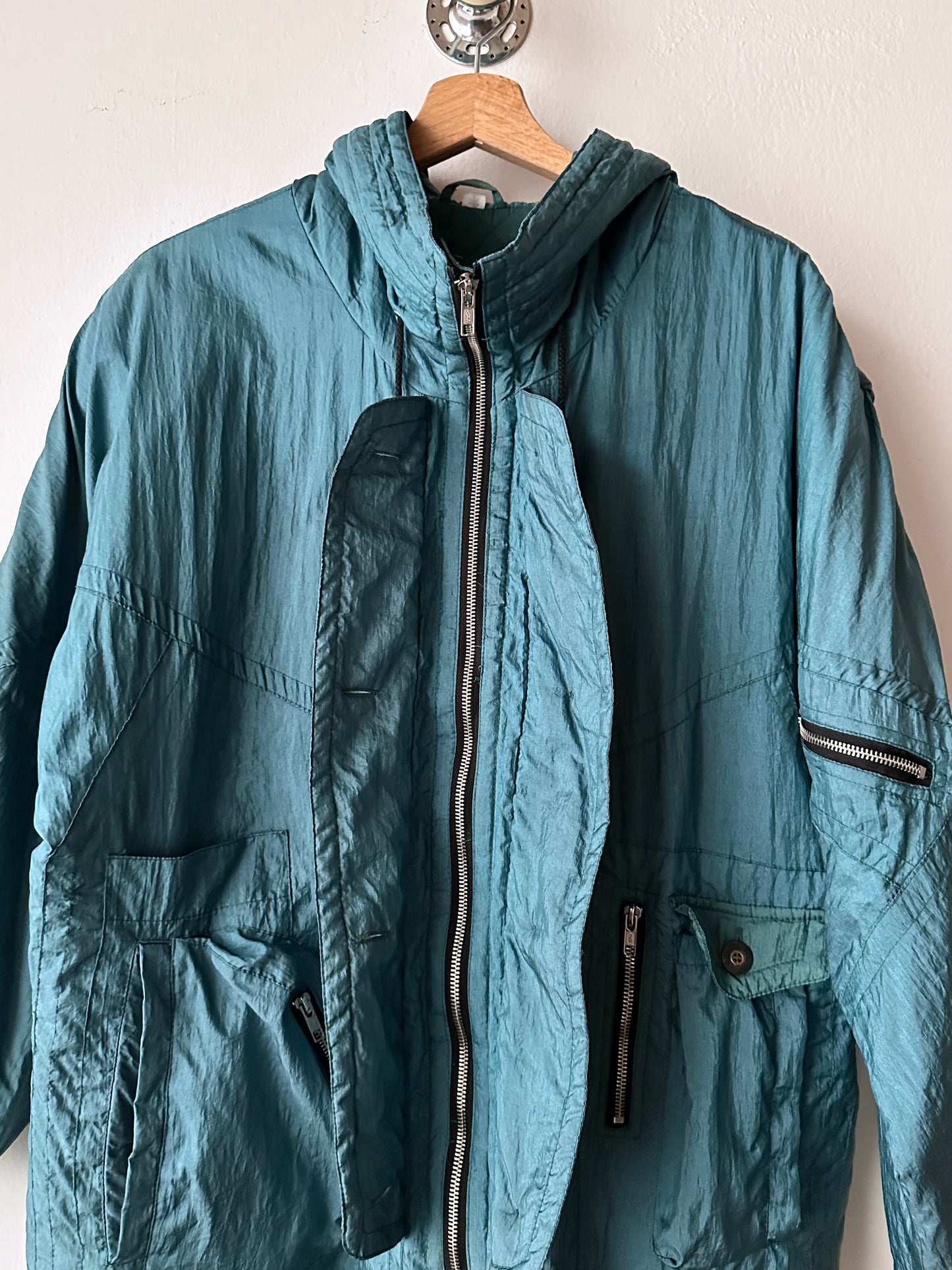 nylon puffer jacket with convertible hood