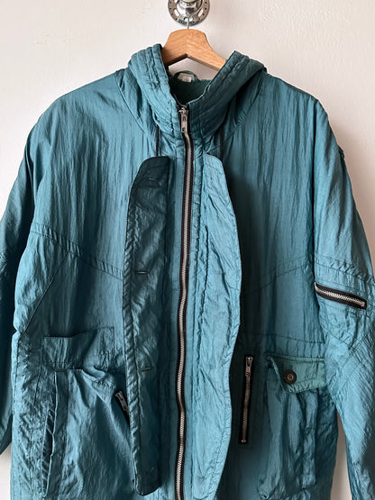 nylon puffer jacket with convertible hood