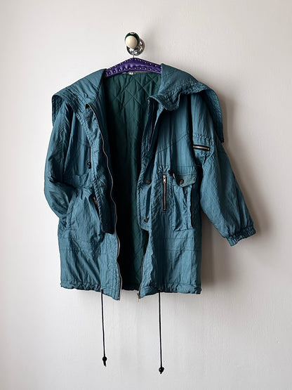 nylon puffer jacket with convertible hood