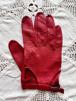 vintage leather glove - snap red