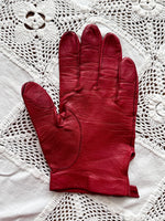 vintage leather glove - snap red