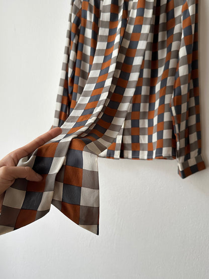 Avance block silk tie blouse