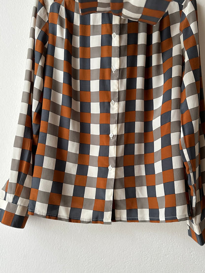 Avance block silk tie blouse