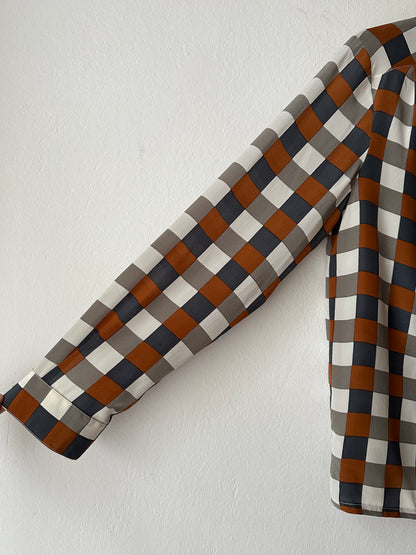 Avance block silk tie blouse