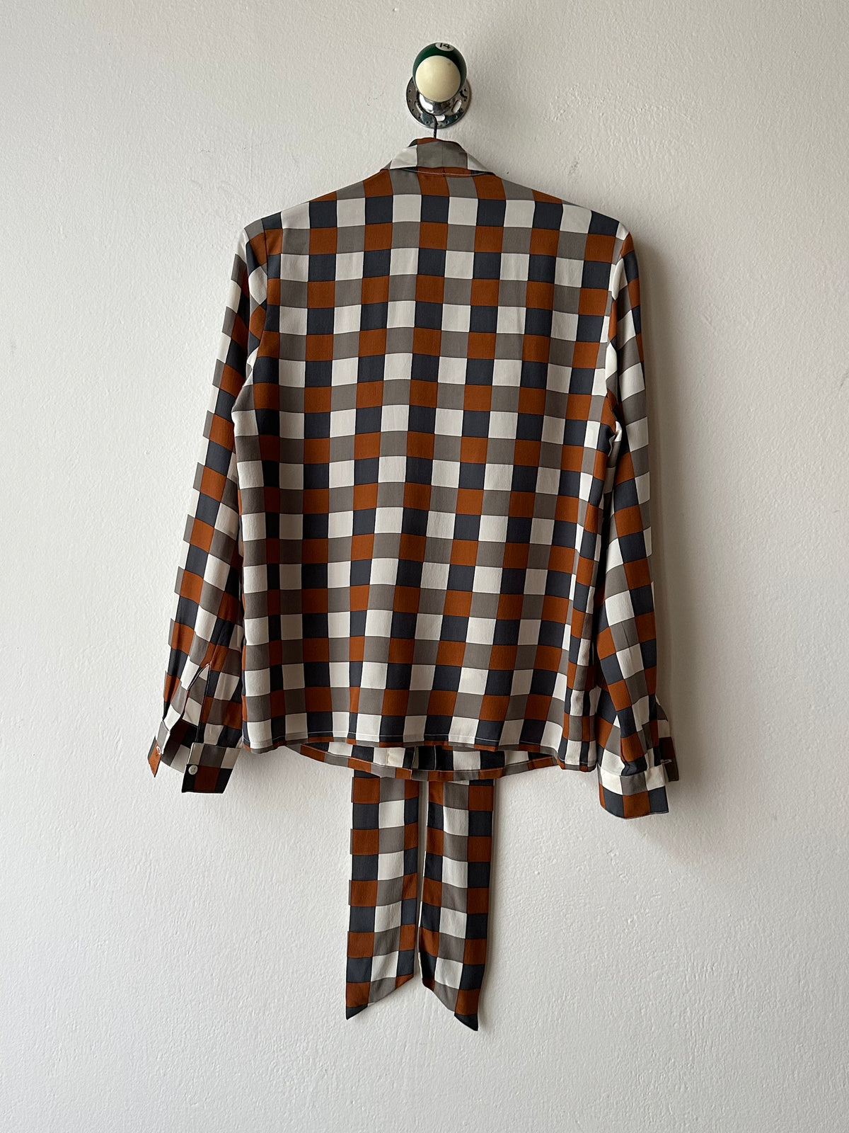 Avance block silk tie blouse