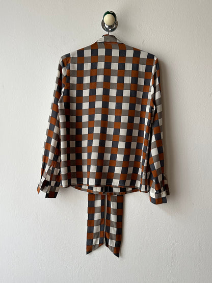 Avance block silk tie blouse