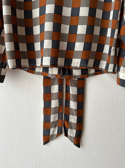 Avance block silk tie blouse