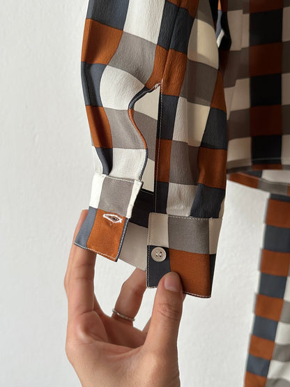 Avance block silk tie blouse