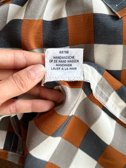 Avance block silk tie blouse