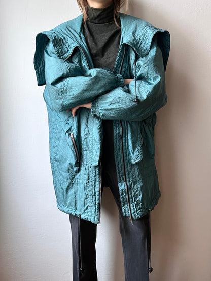 nylon puffer jacket with convertible hood