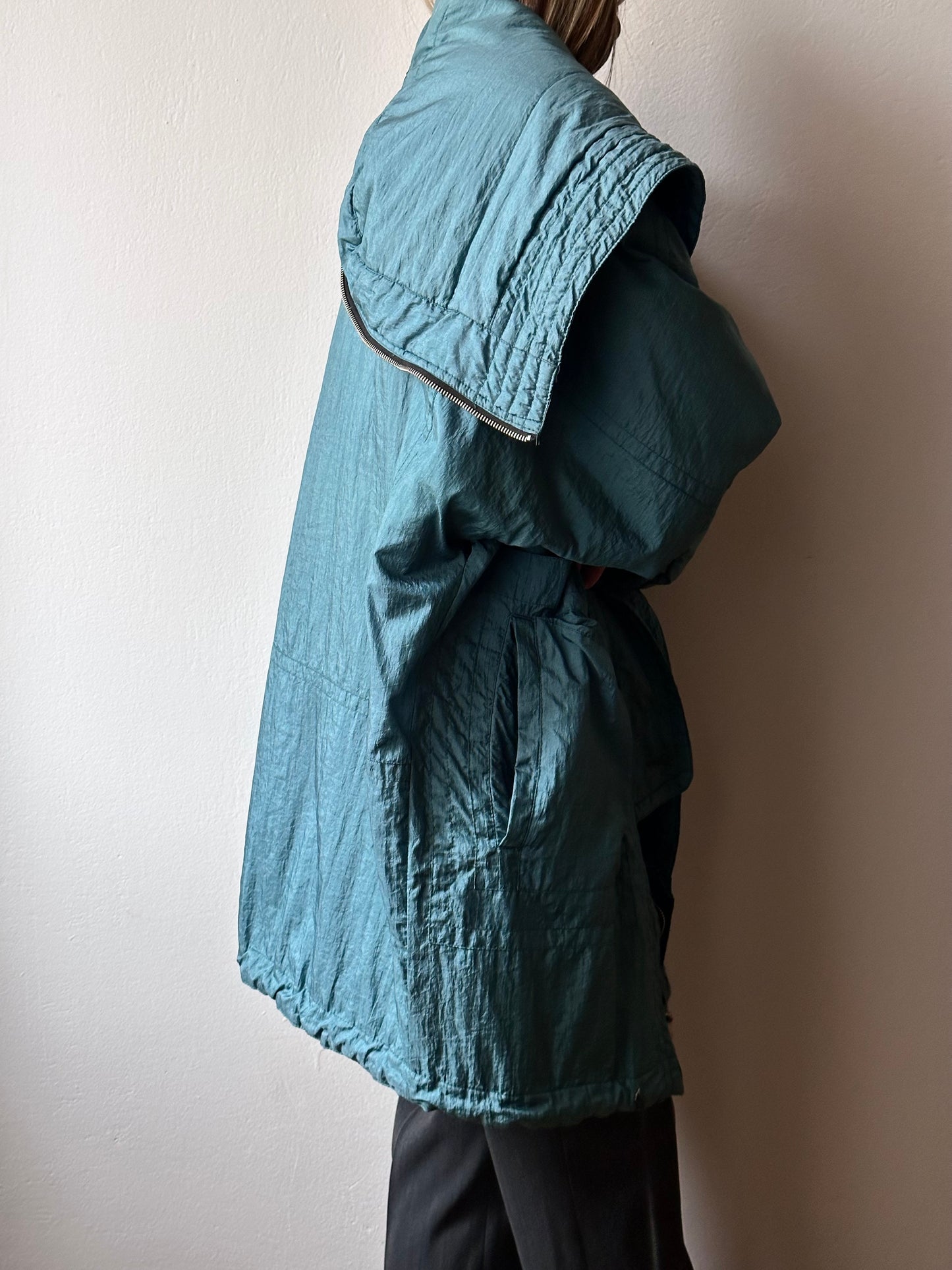 nylon puffer jacket with convertible hood