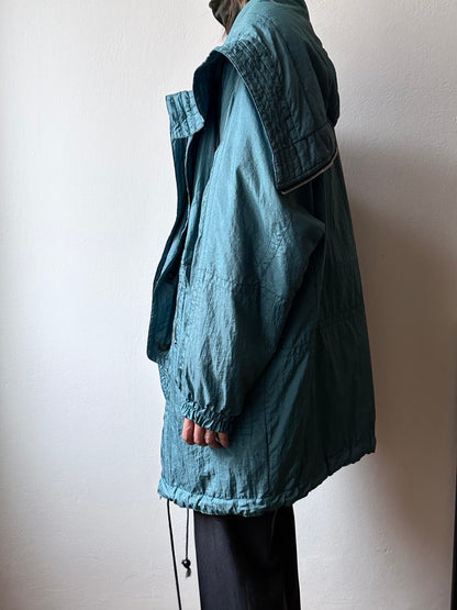 nylon puffer jacket with convertible hood