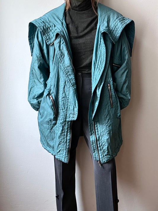 nylon puffer jacket with convertible hood