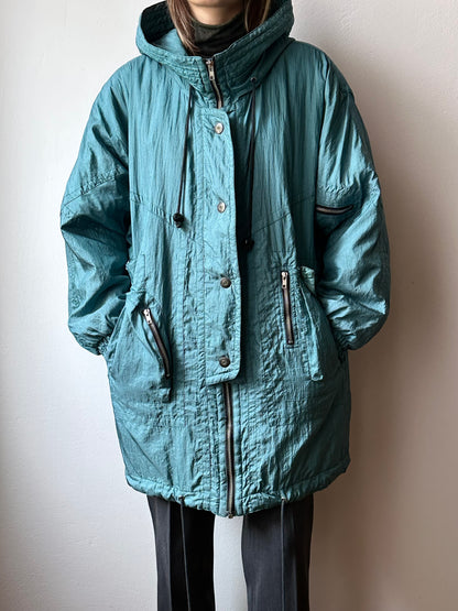 nylon puffer jacket with convertible hood