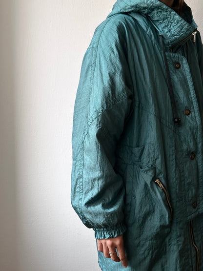 nylon puffer jacket with convertible hood