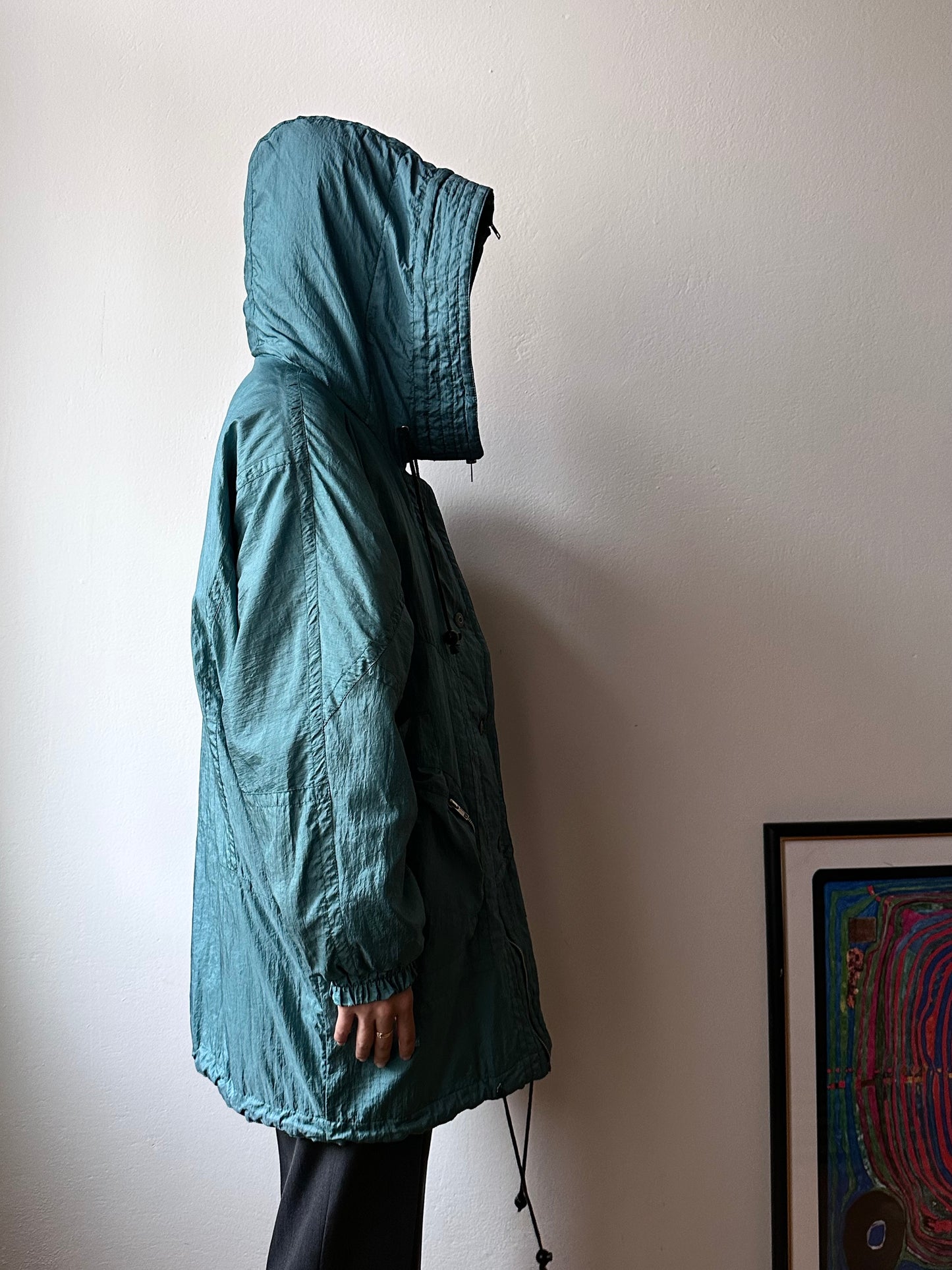 nylon puffer jacket with convertible hood