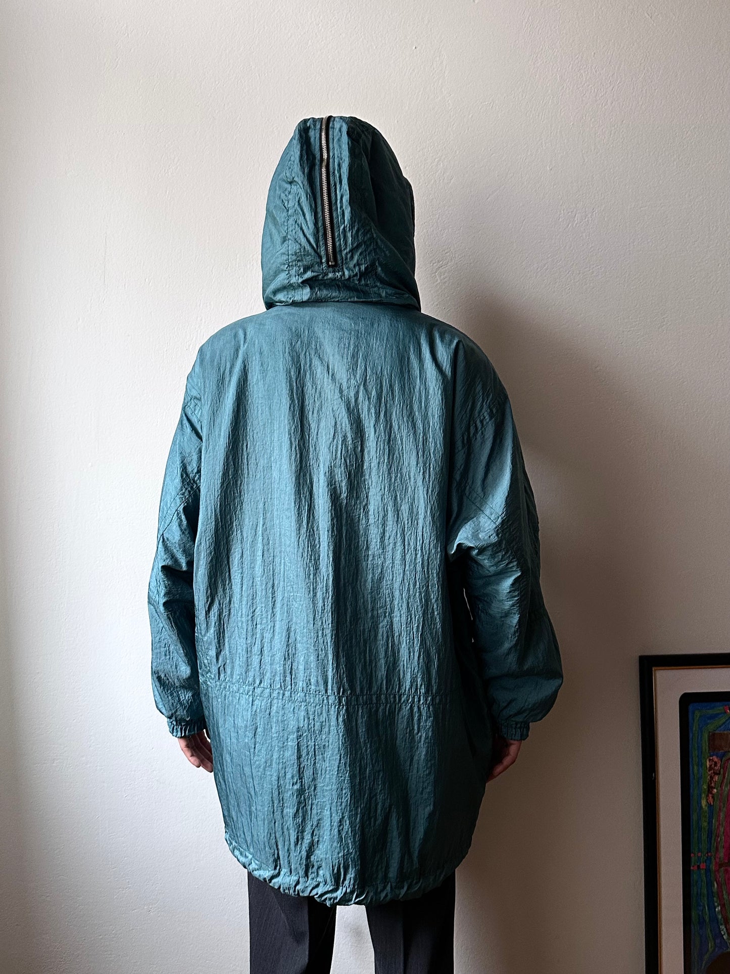 nylon puffer jacket with convertible hood