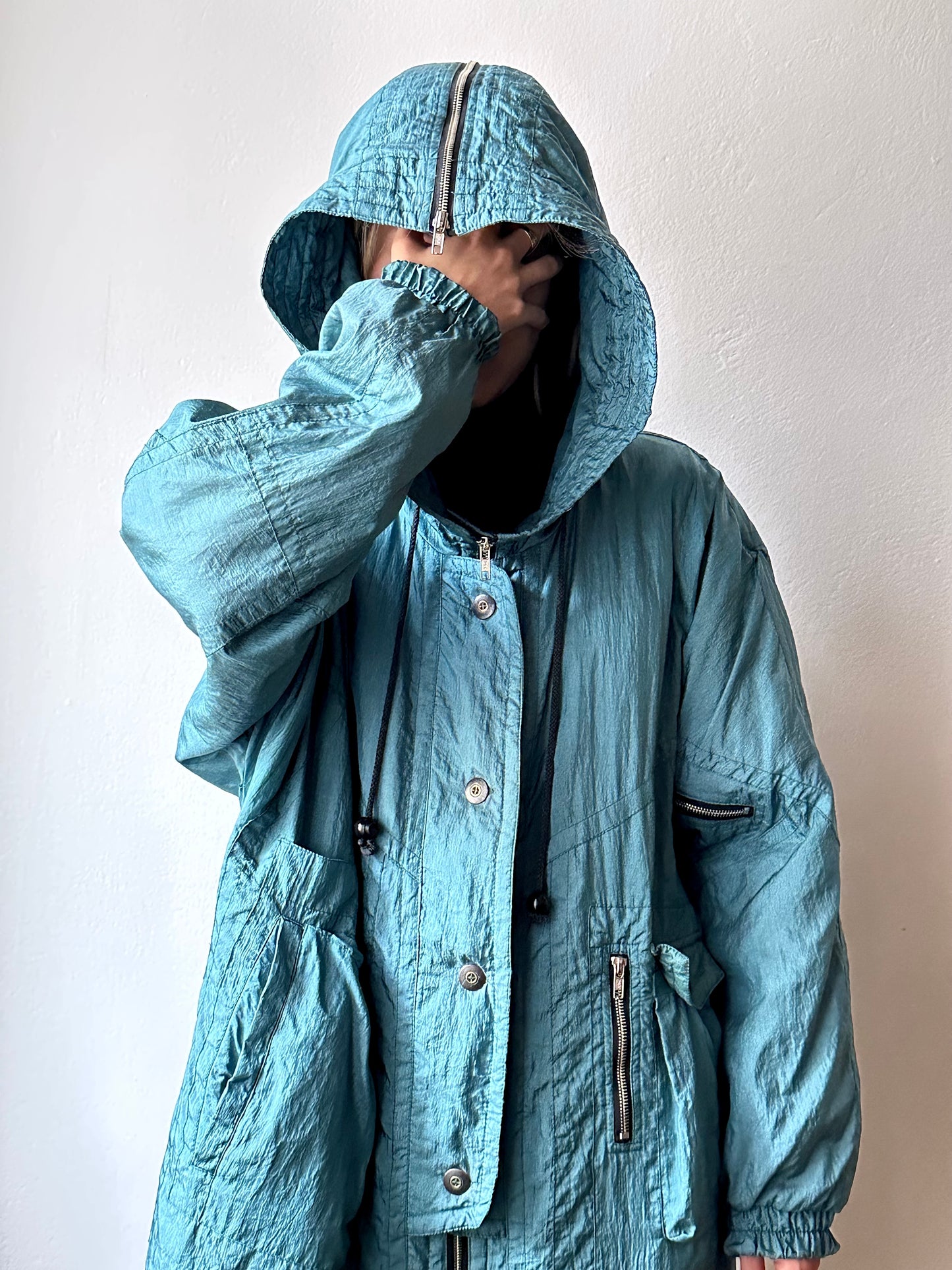 nylon puffer jacket with convertible hood