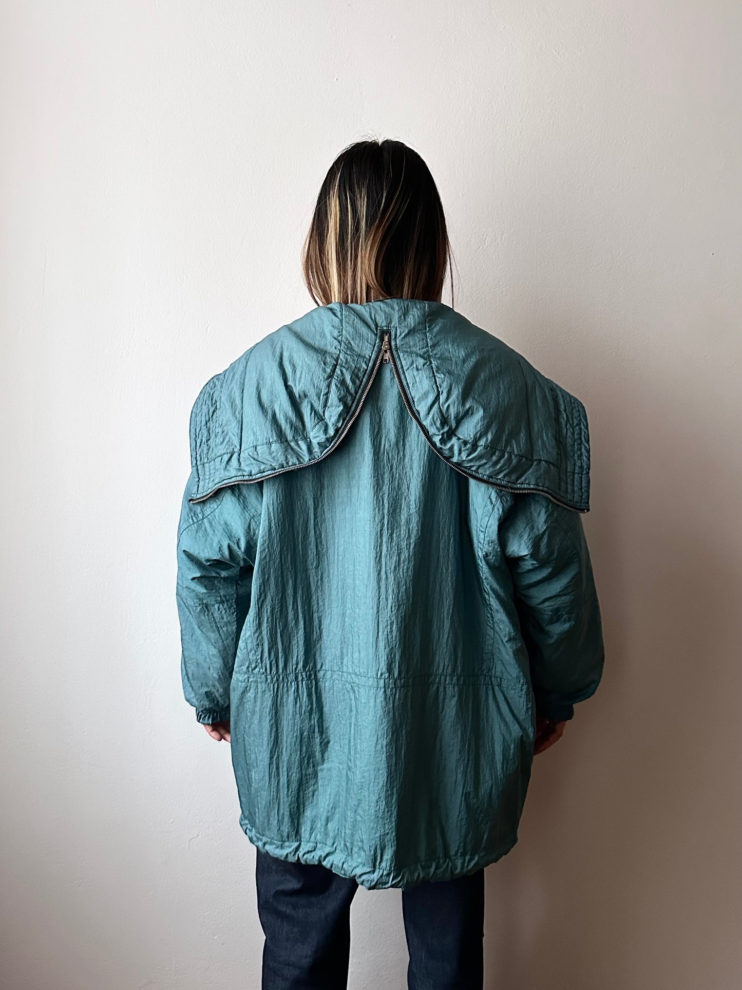 nylon puffer jacket with convertible hood