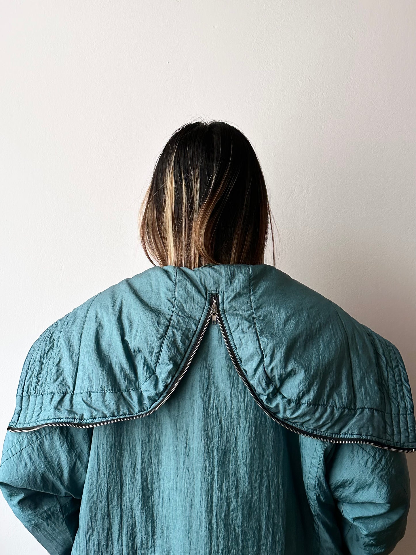 nylon puffer jacket with convertible hood