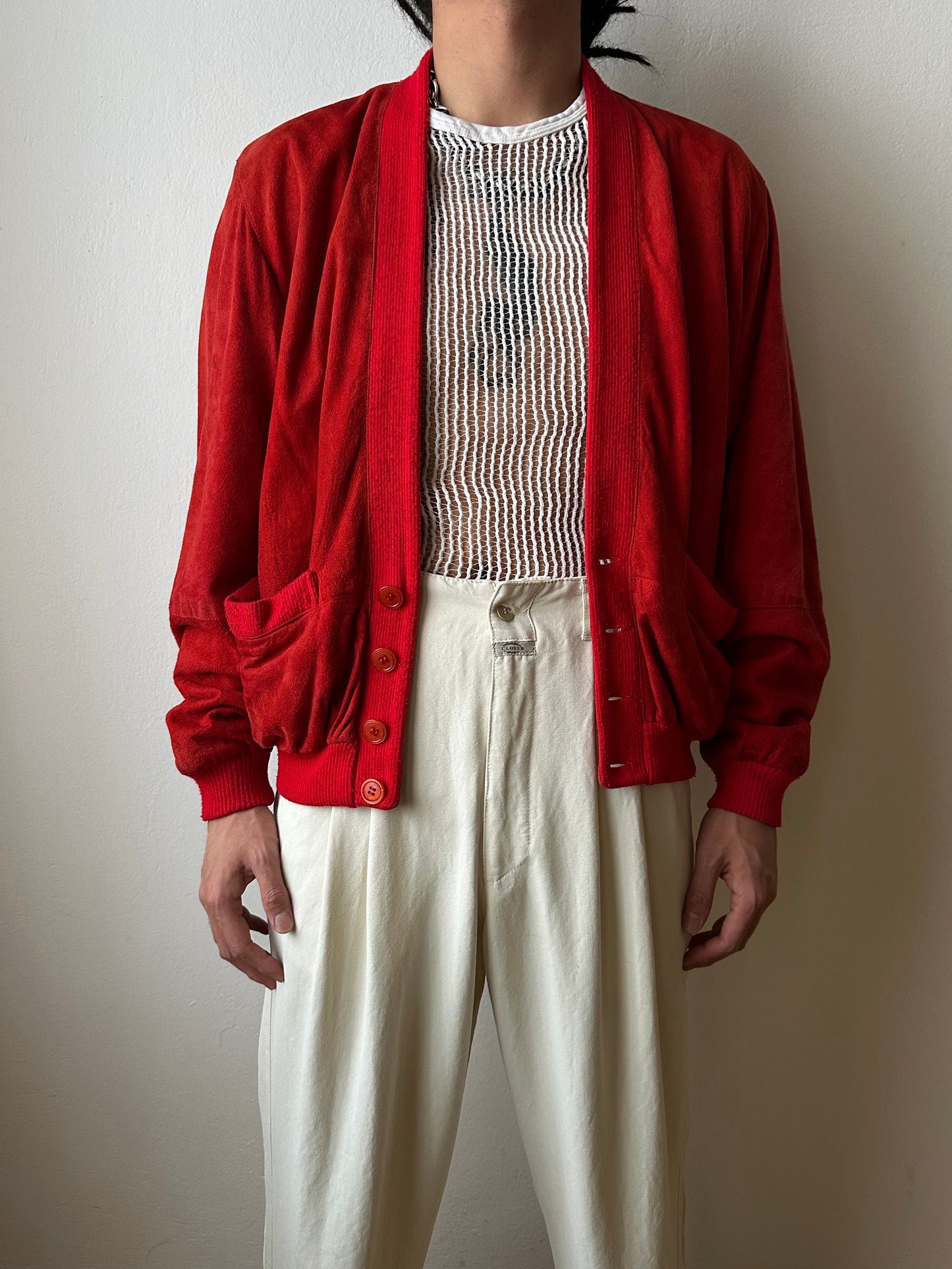 1980s Italy Leather suède cardigan