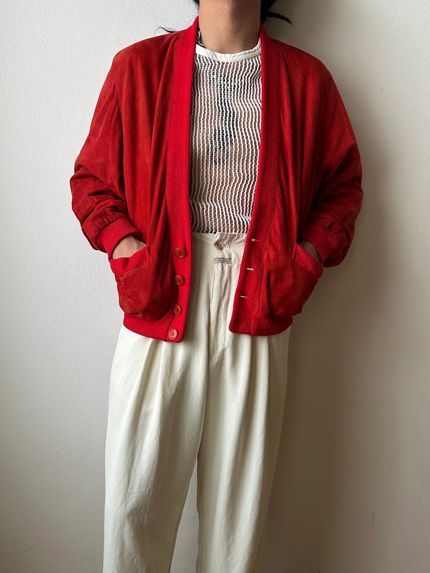 1980s Italy Leather suède cardigan