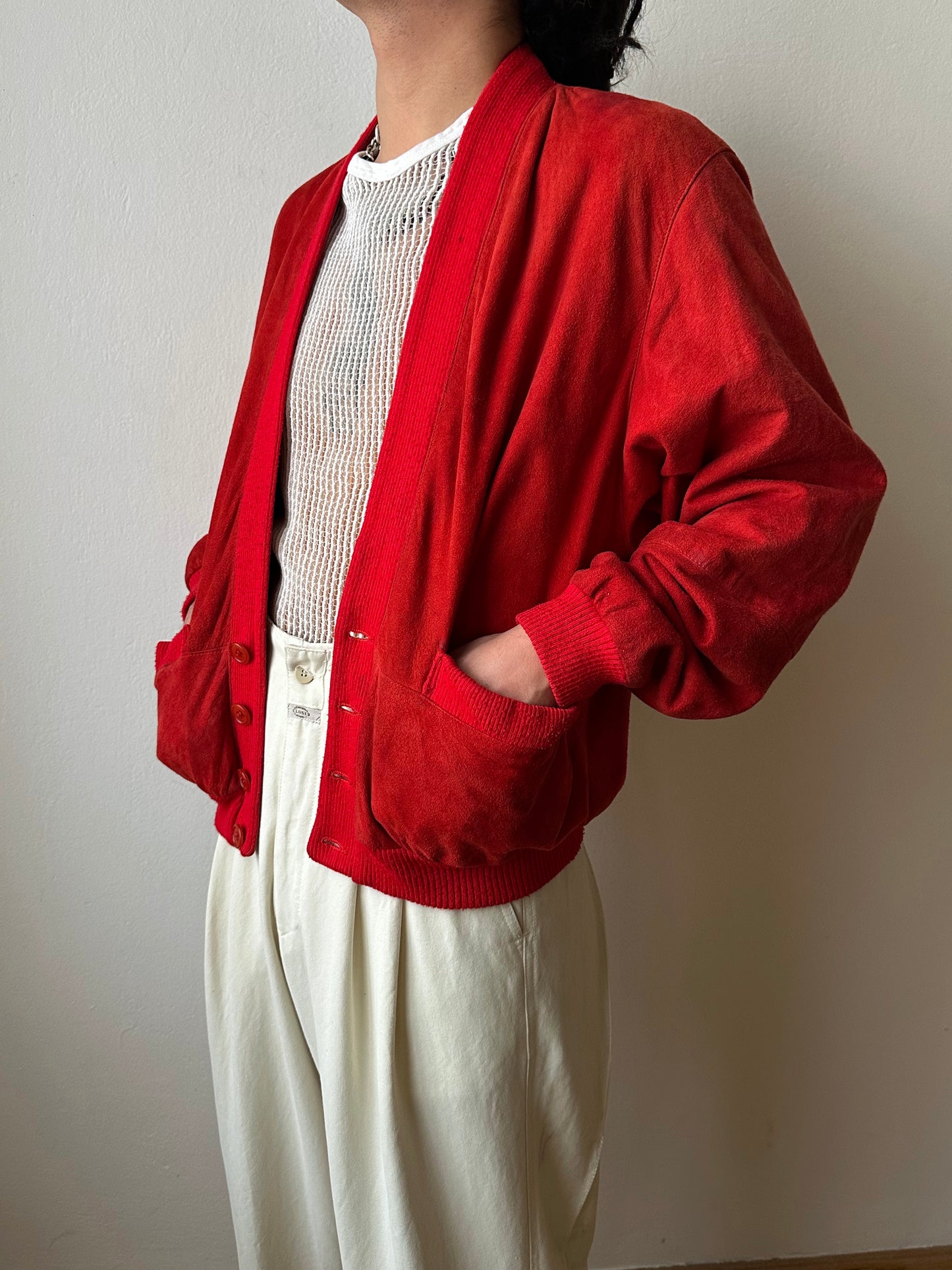 1980s Italy Leather suède cardigan