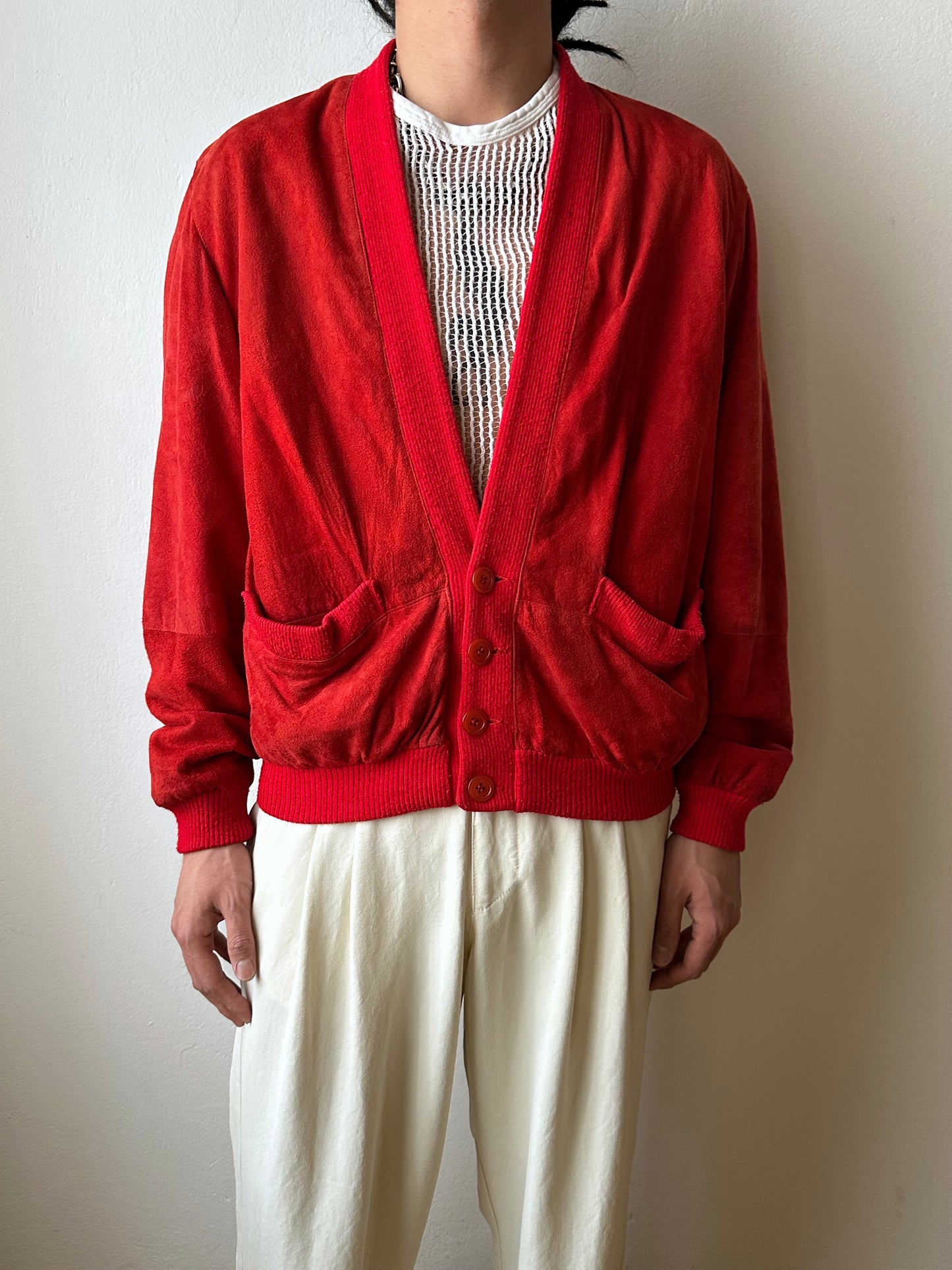 1980s Italy Leather suède cardigan