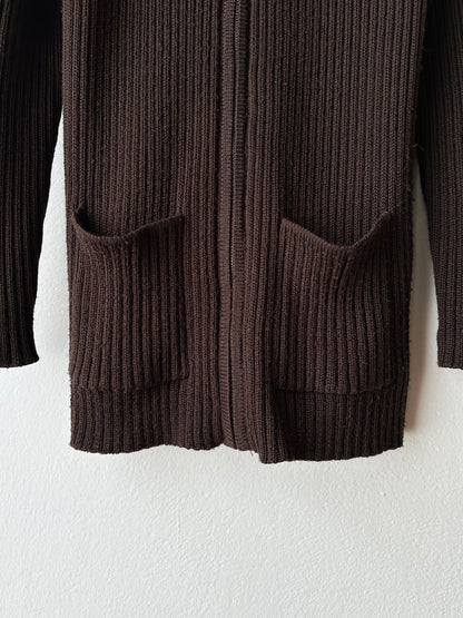 chocolate brown zip-up knit jacket