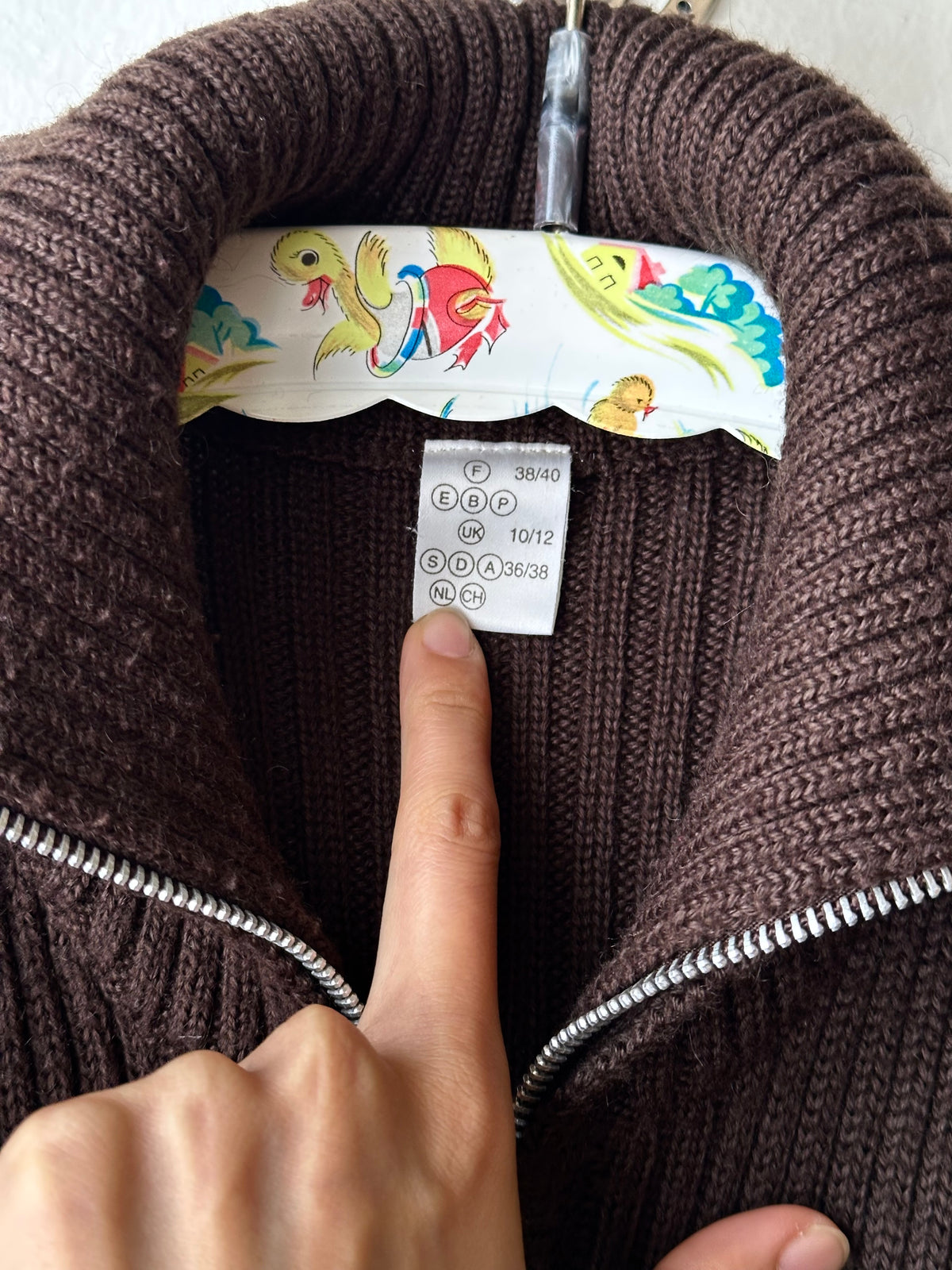 chocolate brown zip-up knit jacket