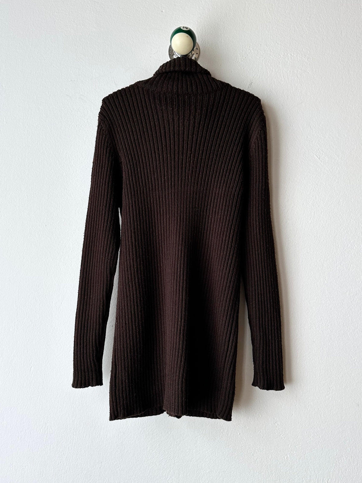 chocolate brown zip-up knit jacket