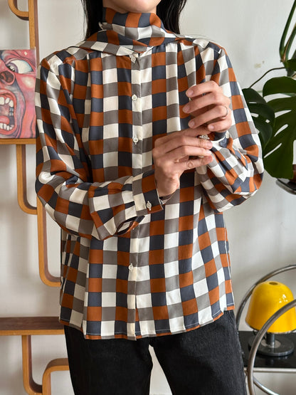 Avance block silk tie blouse