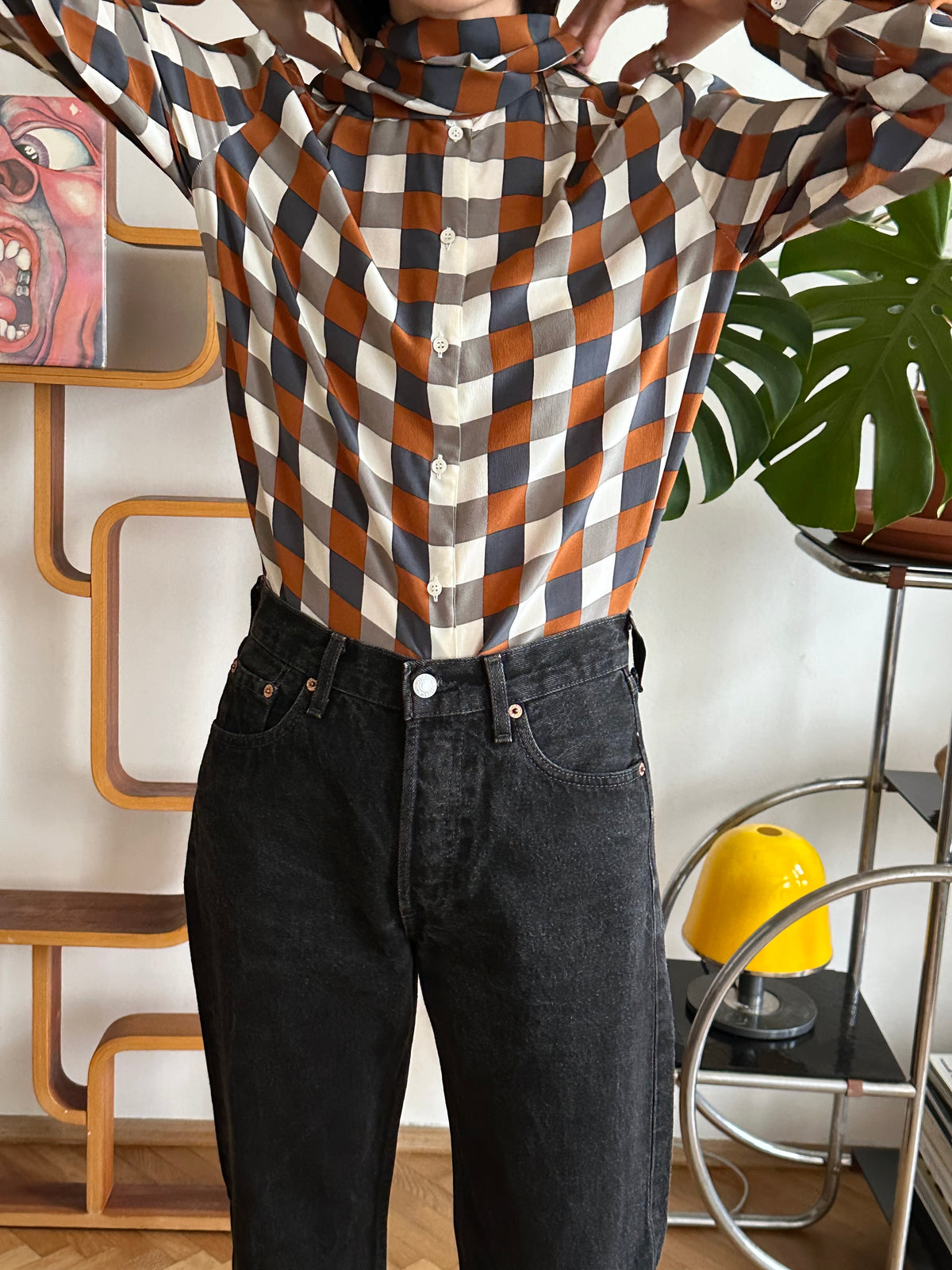 Avance block silk tie blouse