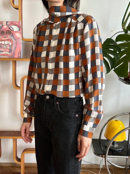 Avance block silk tie blouse