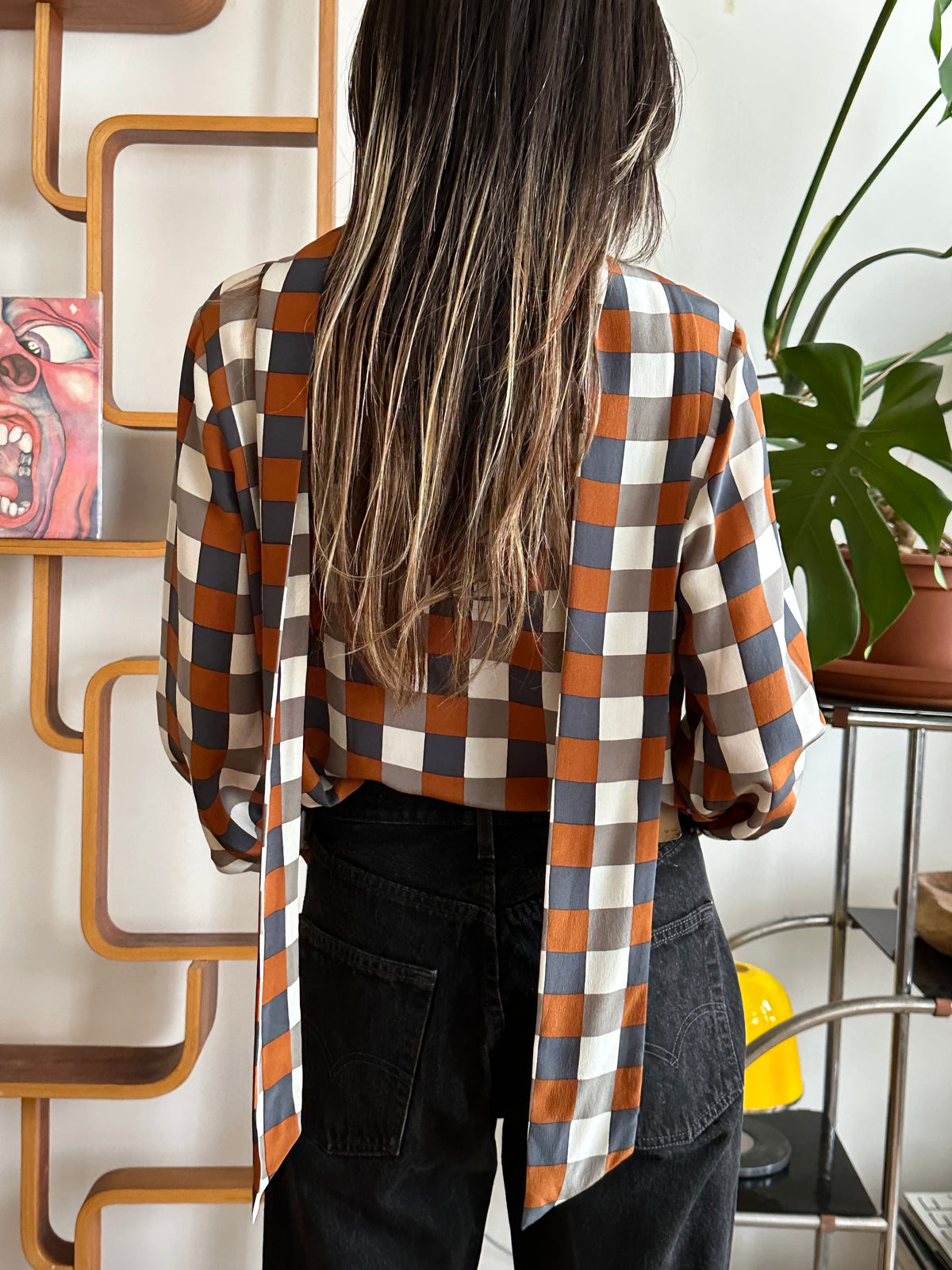 Avance block silk tie blouse