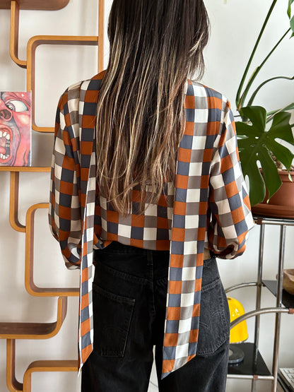 Avance block silk tie blouse