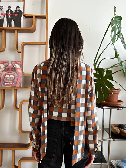 Avance block silk tie blouse