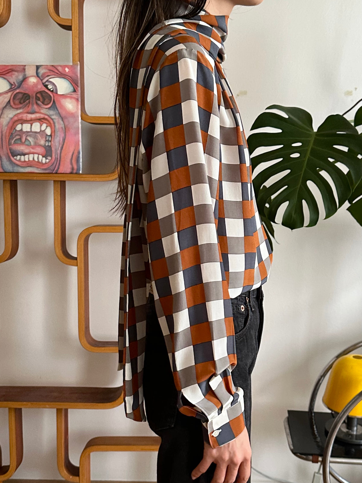 Avance block silk tie blouse