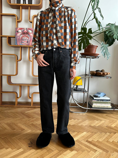 Avance block silk tie blouse