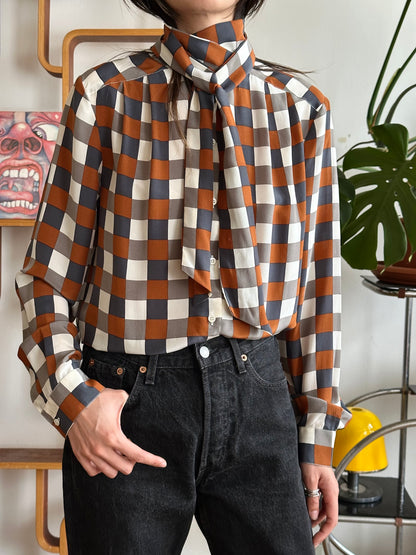 Avance block silk tie blouse