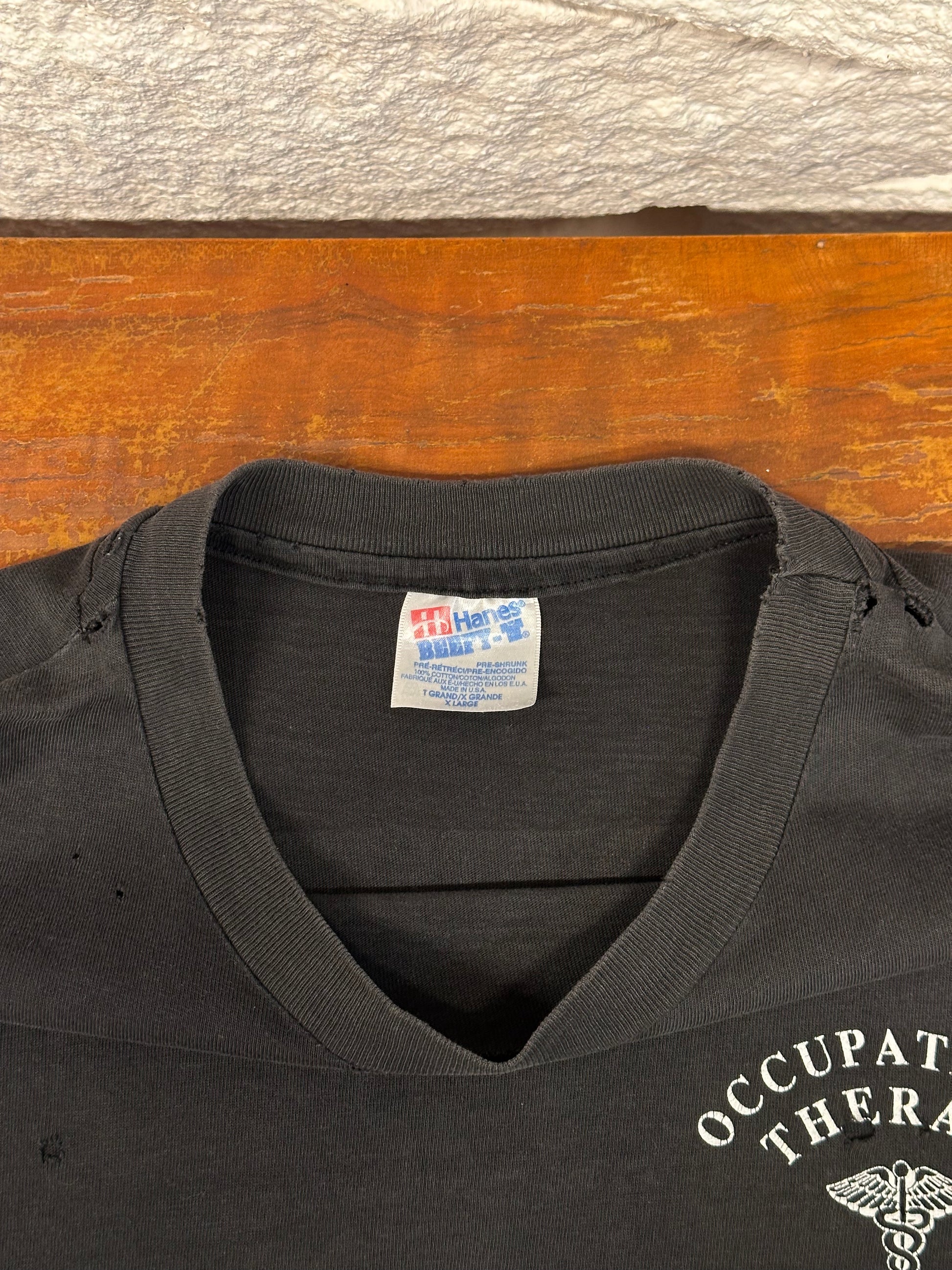 90's Occupational Therapy Vintage T-shirt Tee Tシャツ シングルステッチ 90年代 ヴィンテージ Hanes ヘインズ Toto Praha Vintage clothing store Antique shop Prague 古着屋 アンティークショップ プラハ ユーロ古着  ヨーロッパ古着 古着卸