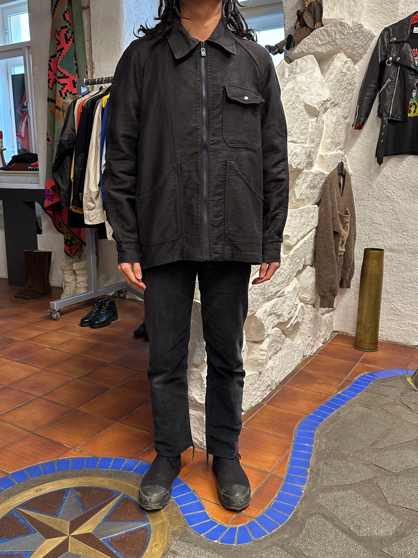 70's Italy Black Moleskin workwear 70年代 Vintage Military ヴィンテージ Toto Prague Vintage store Vintage clothing Praha プラハ 古着屋 古着 黒モールスキン ユーロ古着 ユーロワーク  ヨーロッパワーク ヨーロッパ古着 古着卸 ミリタリー ワークウェア 