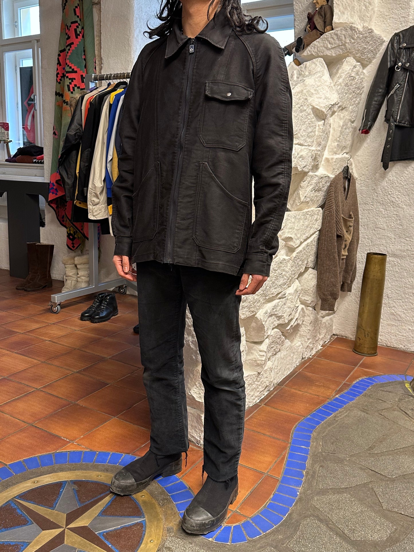 70's Italy Black Moleskin workwear 70年代 Vintage Military ヴィンテージ Toto Prague Vintage store Vintage clothing Praha プラハ 古着屋 古着 黒モールスキン ユーロ古着 ユーロワーク  ヨーロッパワーク ヨーロッパ古着 古着卸 ミリタリー ワークウェア 