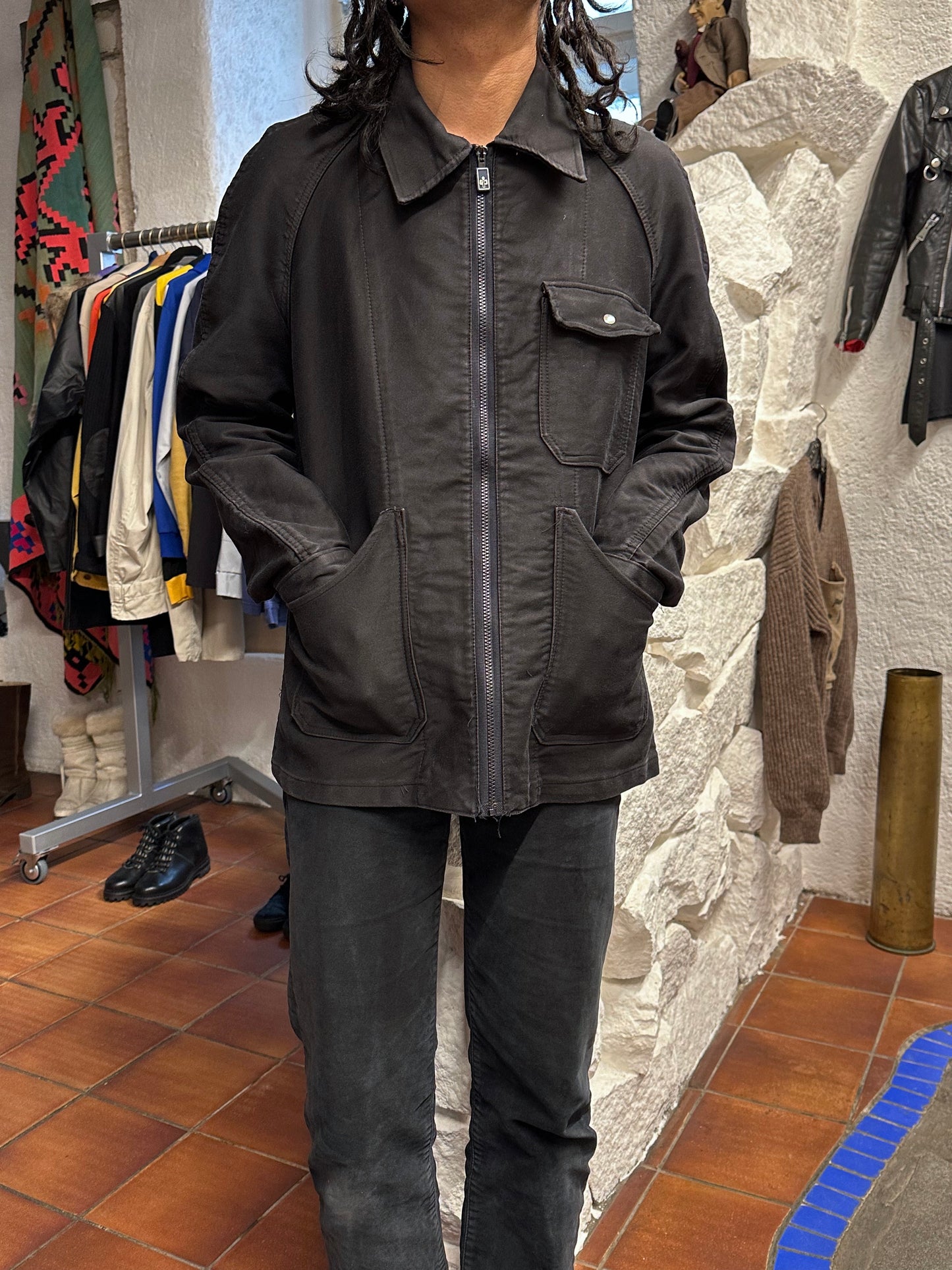 70's Italy Black Moleskin workwear 70年代 Vintage Military ヴィンテージ Toto Prague Vintage store Vintage clothing Praha プラハ 古着屋 古着 黒モールスキン ユーロ古着 ユーロワーク  ヨーロッパワーク ヨーロッパ古着 古着卸 ミリタリー ワークウェア 