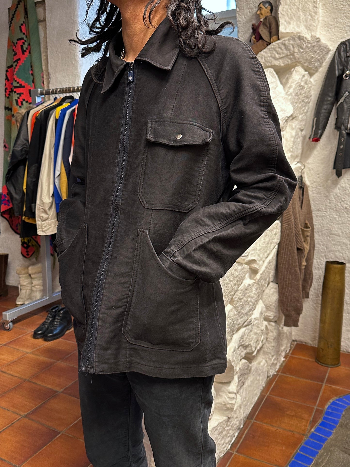 70's Italy Black Moleskin workwear 70年代 Vintage Military ヴィンテージ Toto Prague Vintage store Vintage clothing Praha プラハ 古着屋 古着 黒モールスキン ユーロ古着 ユーロワーク  ヨーロッパワーク ヨーロッパ古着 古着卸 ミリタリー ワークウェア 